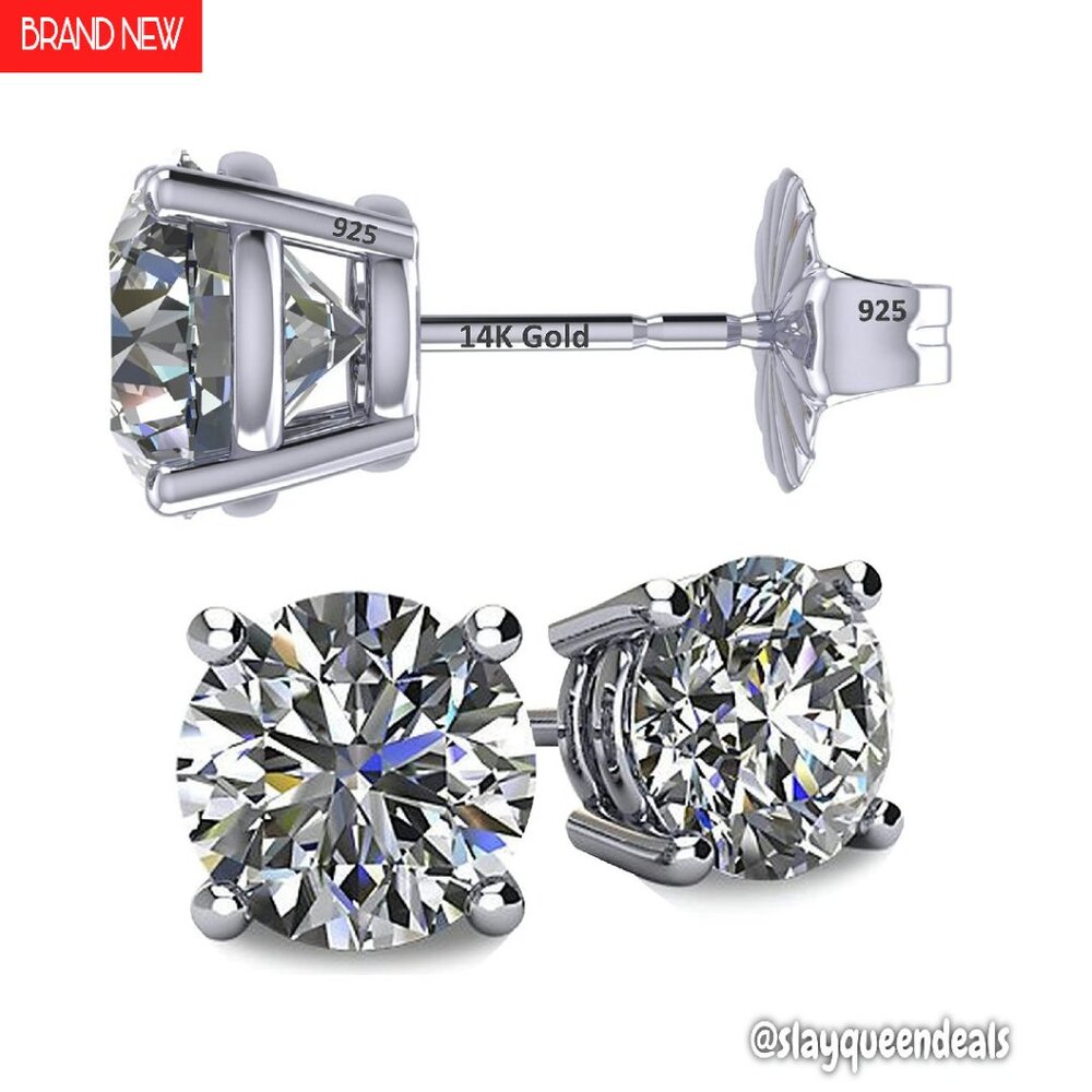 14k Gold Post Zirconia Stud Earrings 1ct Total 5.25mm Diameter